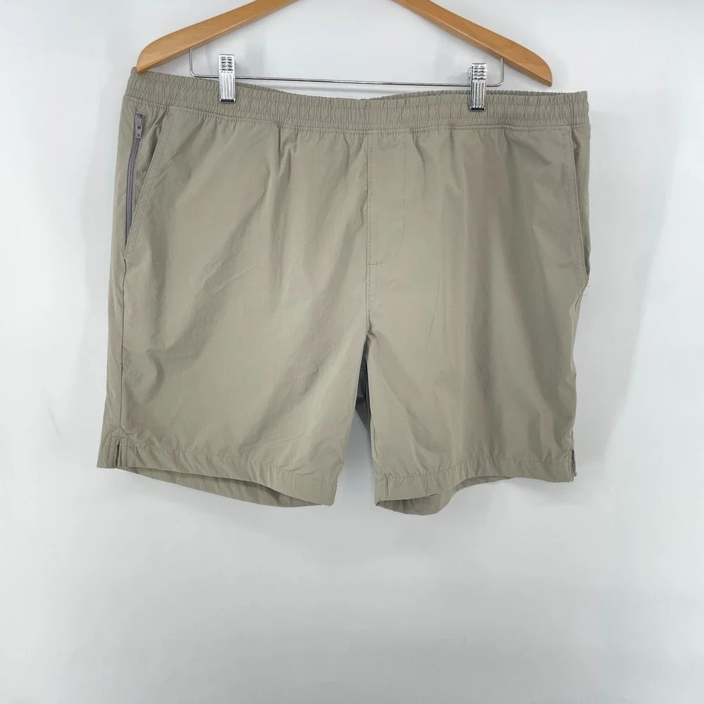 Slate‎ & Stone Mens XXL Swim Trunks Beige Elastic Waist Mesh Lined Nylon 6.5